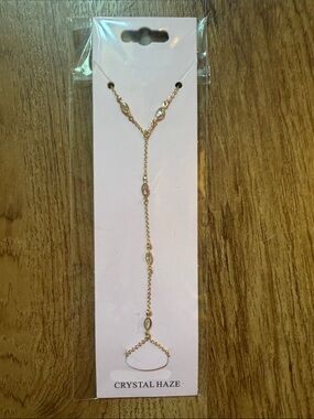 Crystal Haze Gold Y-Style Hand Chain Bracelet with Crystal Accents